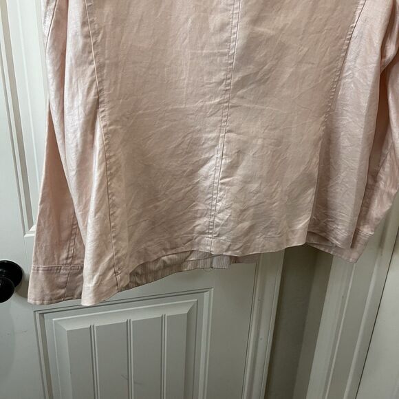 Chicos Size 2 100% Linen Light Pink Ruffle Button Up Long Sleeve Jacket Top US L - Picture 8 of 9
